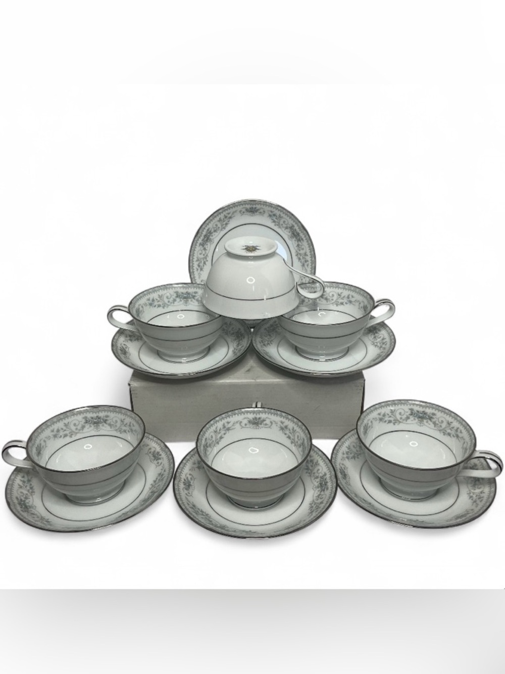 Noritake Japan Colburn 6107 Set of 6 Footed Tea Cups and Saucers Fine China